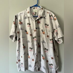 Caribbean Gray Tropical Print Hawaiian Men's summer Shirt XL